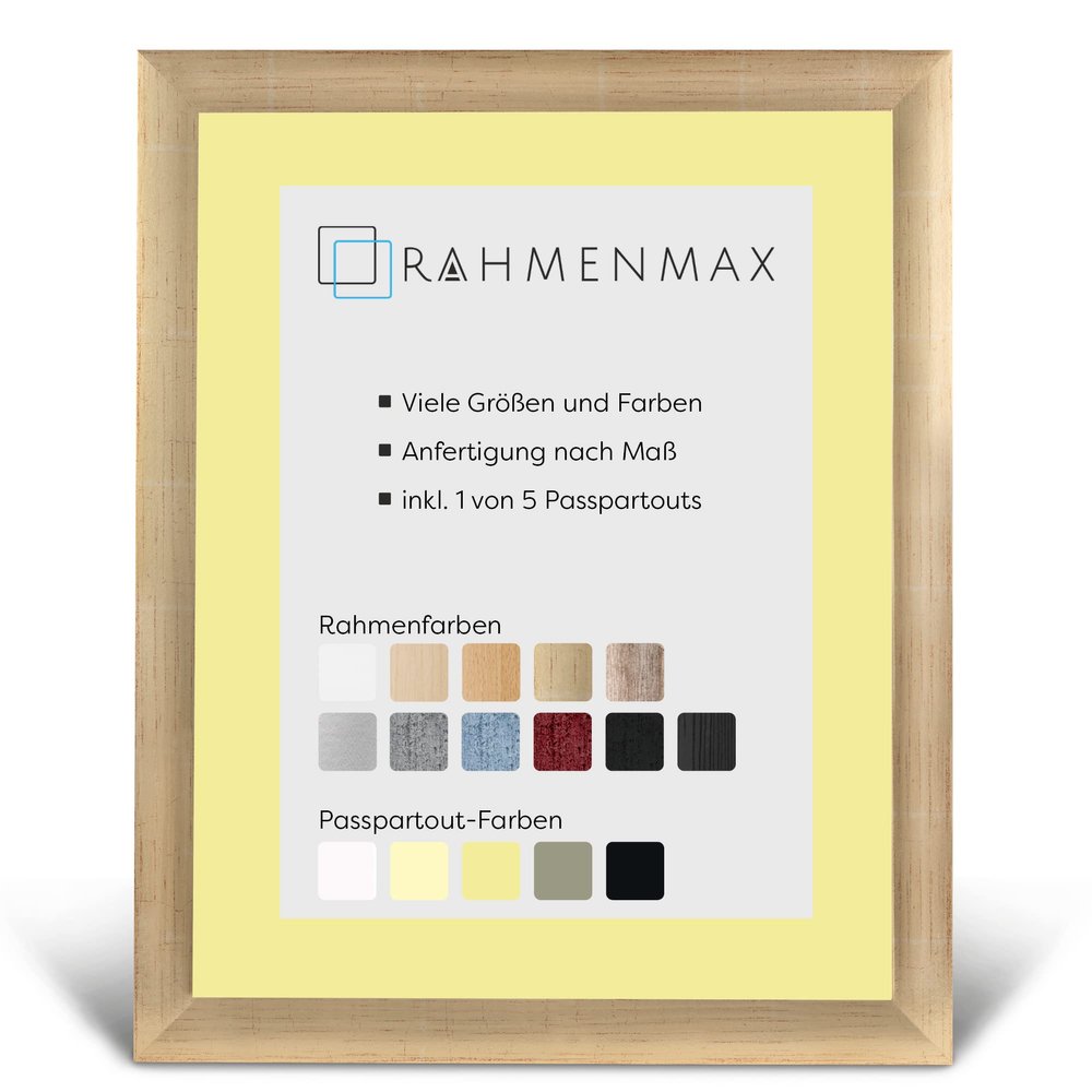 RahmenMax Toskana Picture Frame 50 x 60 cm with Mat for 40 x 50 cm Picture, Custom Sizes Available, MDF, Glossy Gold, Ivory Mat
