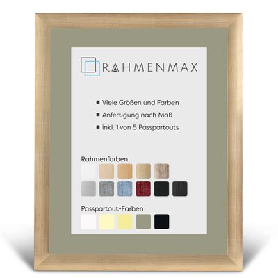 RahmenMax Toskana Picture Frame 50 x 50 cm with Mat for 40 x 40 cm Picture, Custom Sizes Available, MDF, Glossy Gold, Soft White Mat