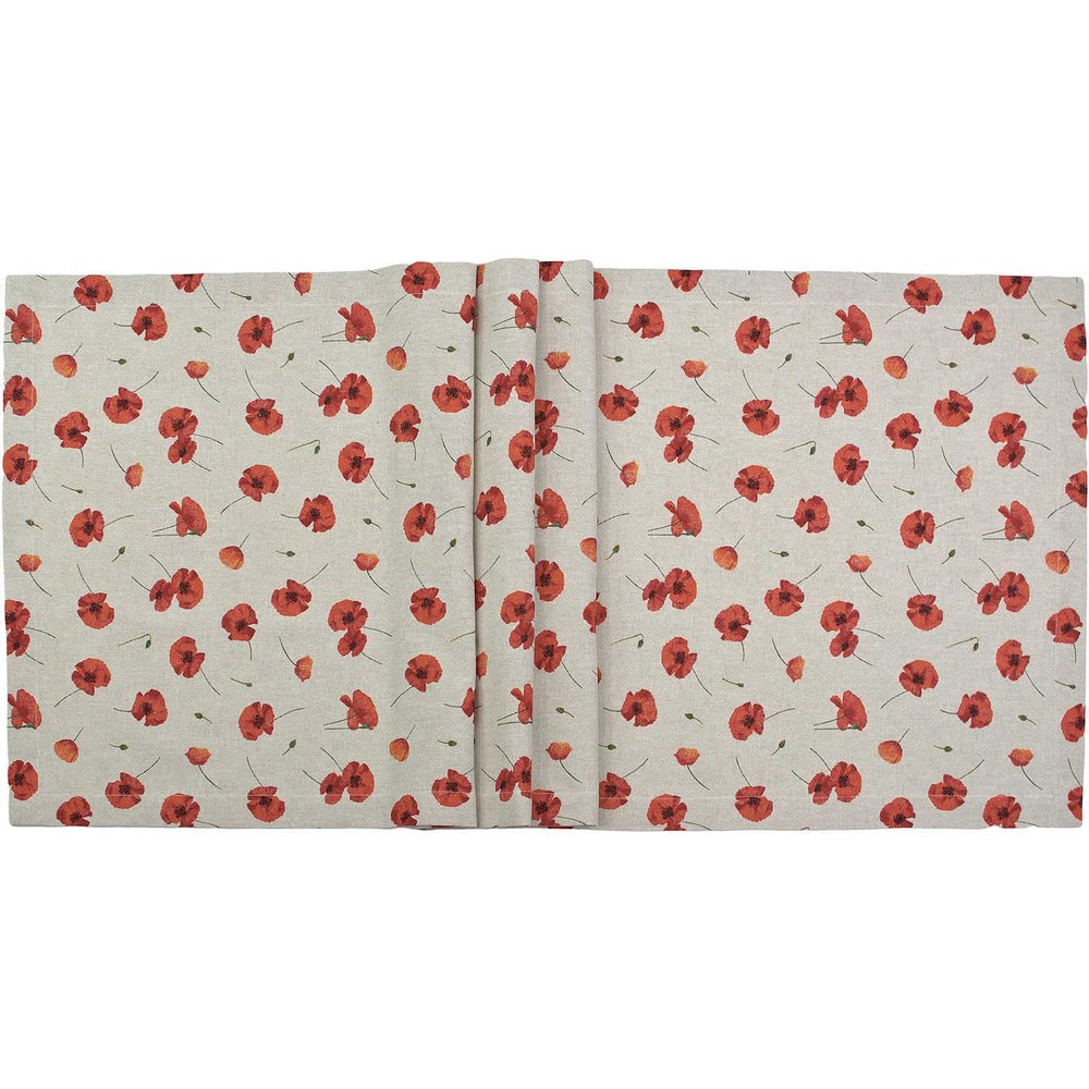 Sandner Mona Cotton-Blend Table Runner, Poppy, 50 x 150 cm, Beige/Red