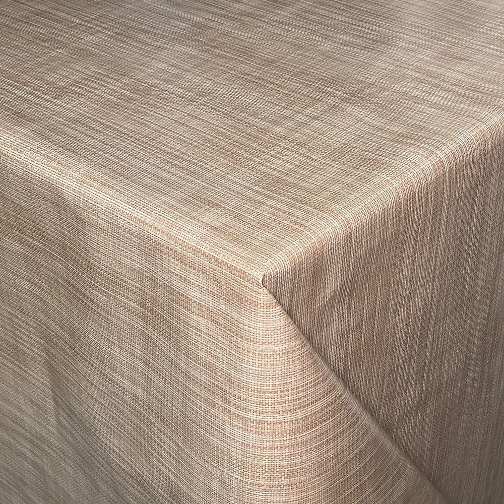 KEVKUS Oilcloth Tablecloth B1778-01, Linen Look, Light Brown-Beige, Rectangular, Round or Oval (Edge: Cut Edge, Unfinished; 140 x 340 cm, Rectangular)