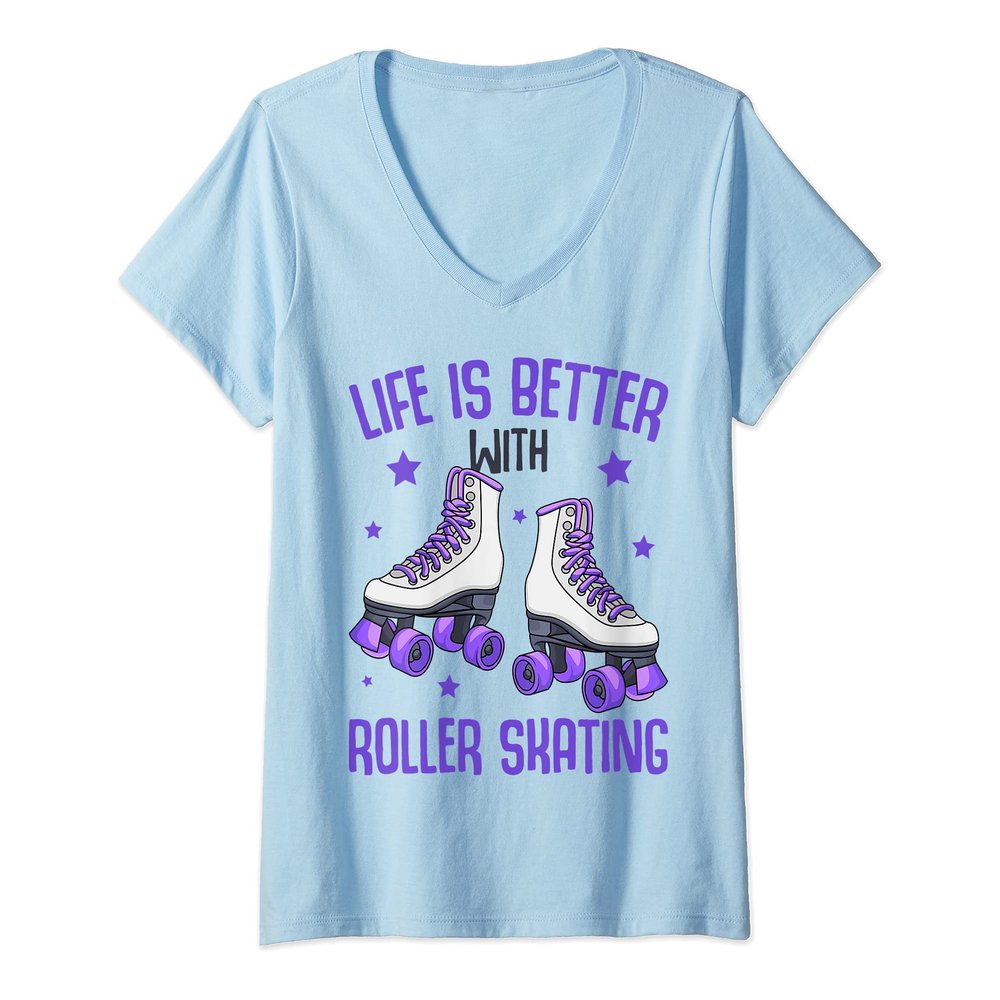 Girls' Roller Skating T-Shirt with V-Neck