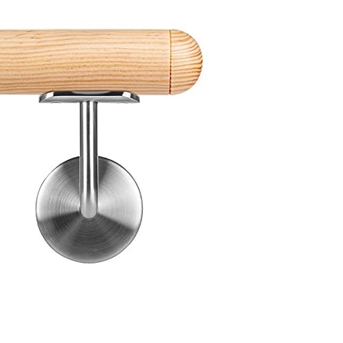 Pine Wood Handrail, 42.4 mm, 260 cm, 3 Brackets, Wooden Hemisphere End Cap