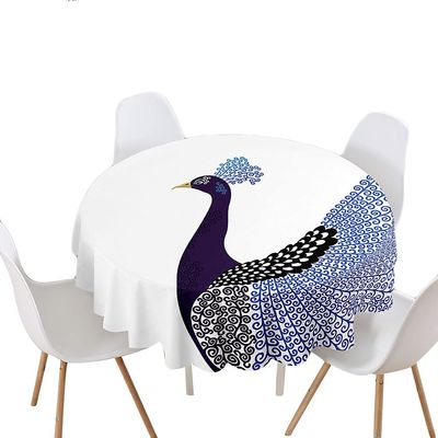 Highdi Round Waterproof Tablecloth, 3D Printed Polyester, Peacock, 90 cm