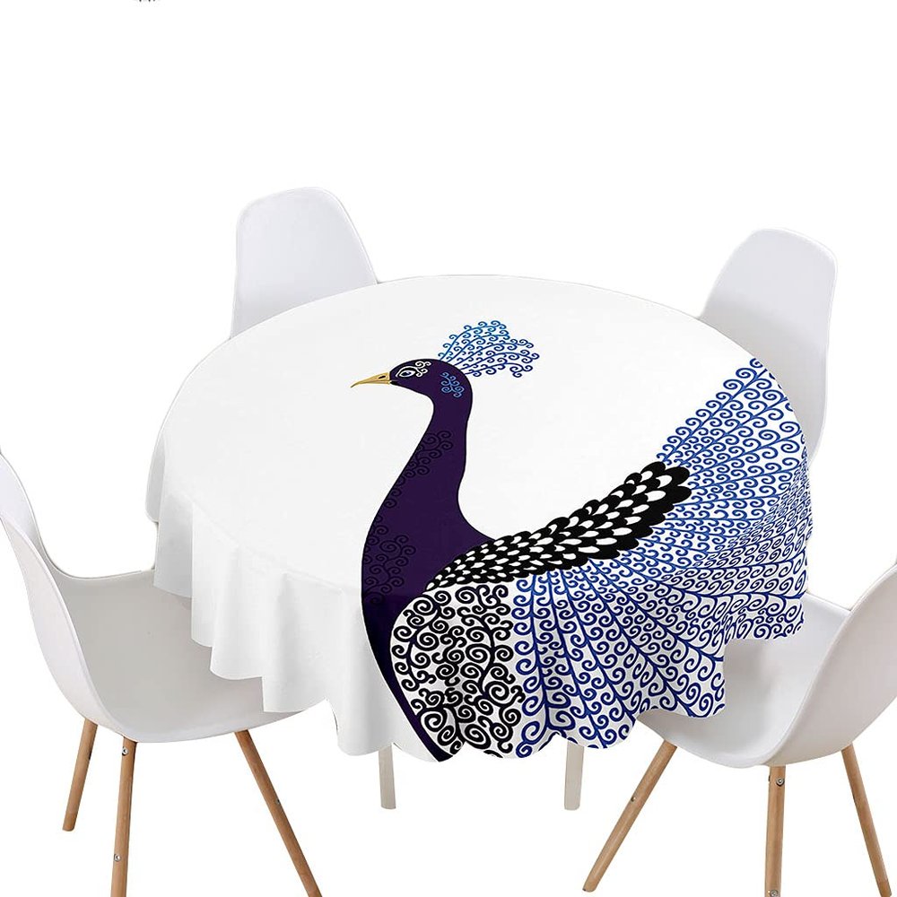 Highdi Round Waterproof Tablecloth, 3D Printed Polyester, Peacock, 90 cm