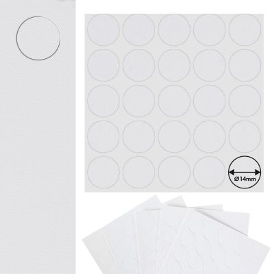 Self-Adhesive Cover Caps 14 mm, 125 Pieces | Melamine Foil Screw Covers for Furniture | Arctic White