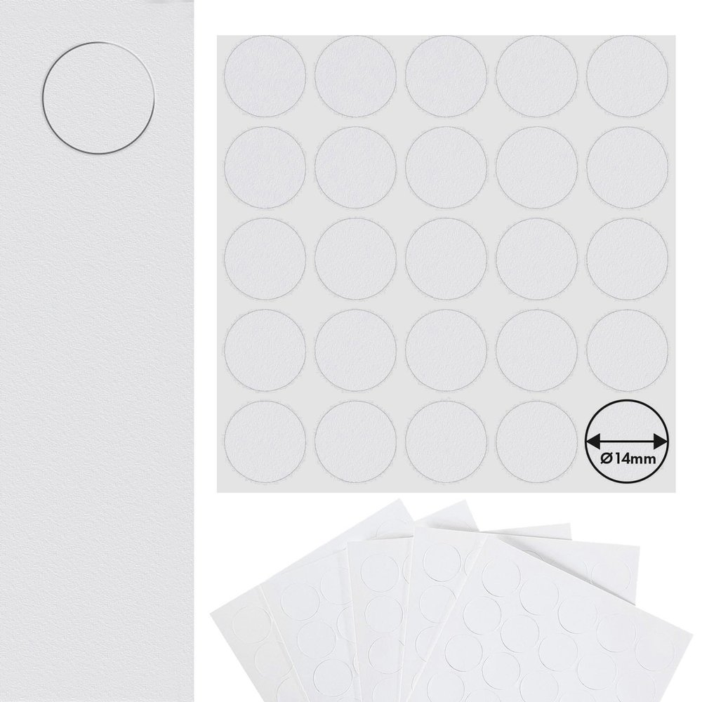 Self-Adhesive Cover Caps 14 mm, 125 Pieces | Melamine Foil Screw Covers for Furniture | Arctic White