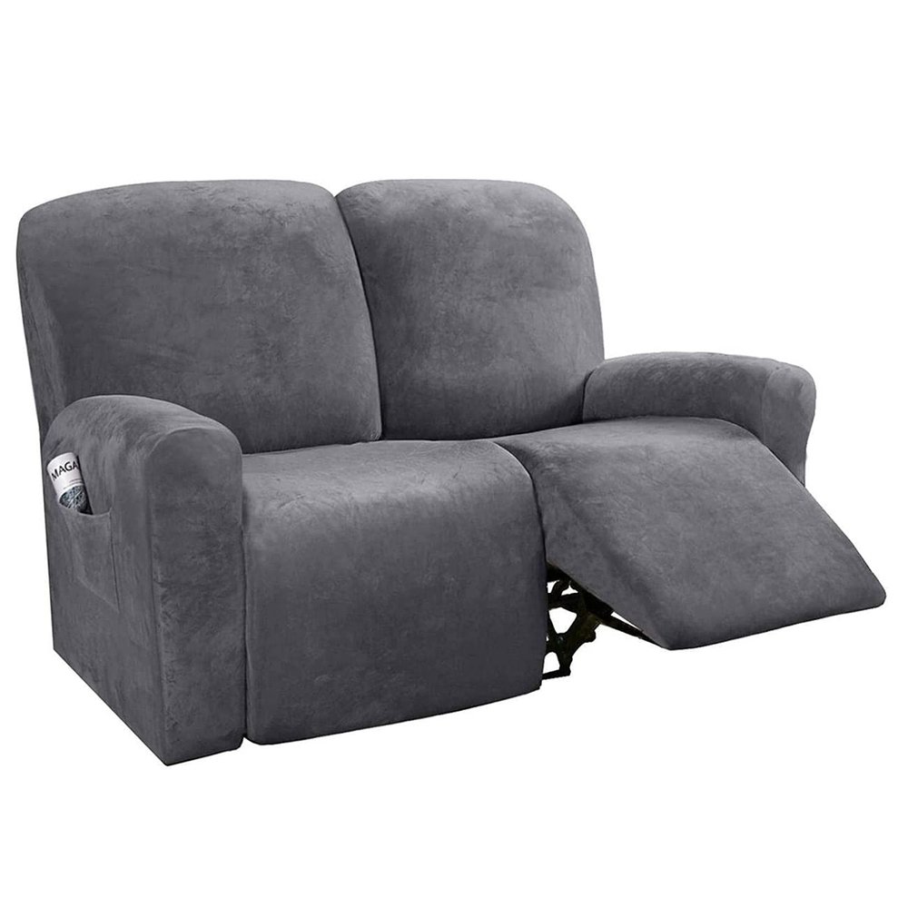 6-Piece Reclining Sofa Slipcover, Rich Velvet Furniture Protector, Gray