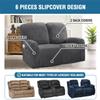 6-Piece Reclining Sofa Slipcover, Rich Velvet Furniture Protector, Gray view 4