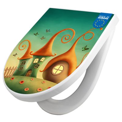 banjado D-Shaped Toilet Seat with Soft-Close - White, Zwergenhausen Design