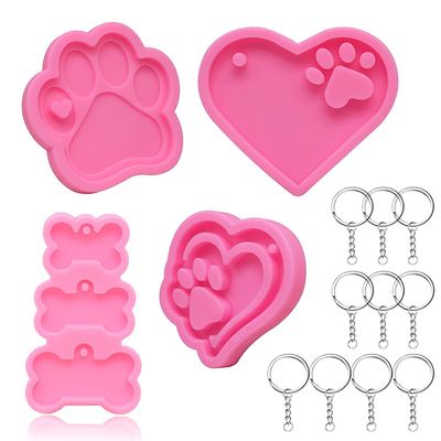 4 Silicone Dog Paw Molds with 10 Keychains