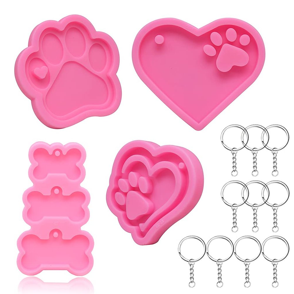 4 Silicone Dog Paw Molds with 10 Keychains