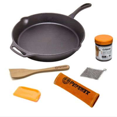 Petromax Fire Pans with Handles Pro Set, Handle Sleeve, Spatula, Scraper, Paste & Scrub (20 with Handle)