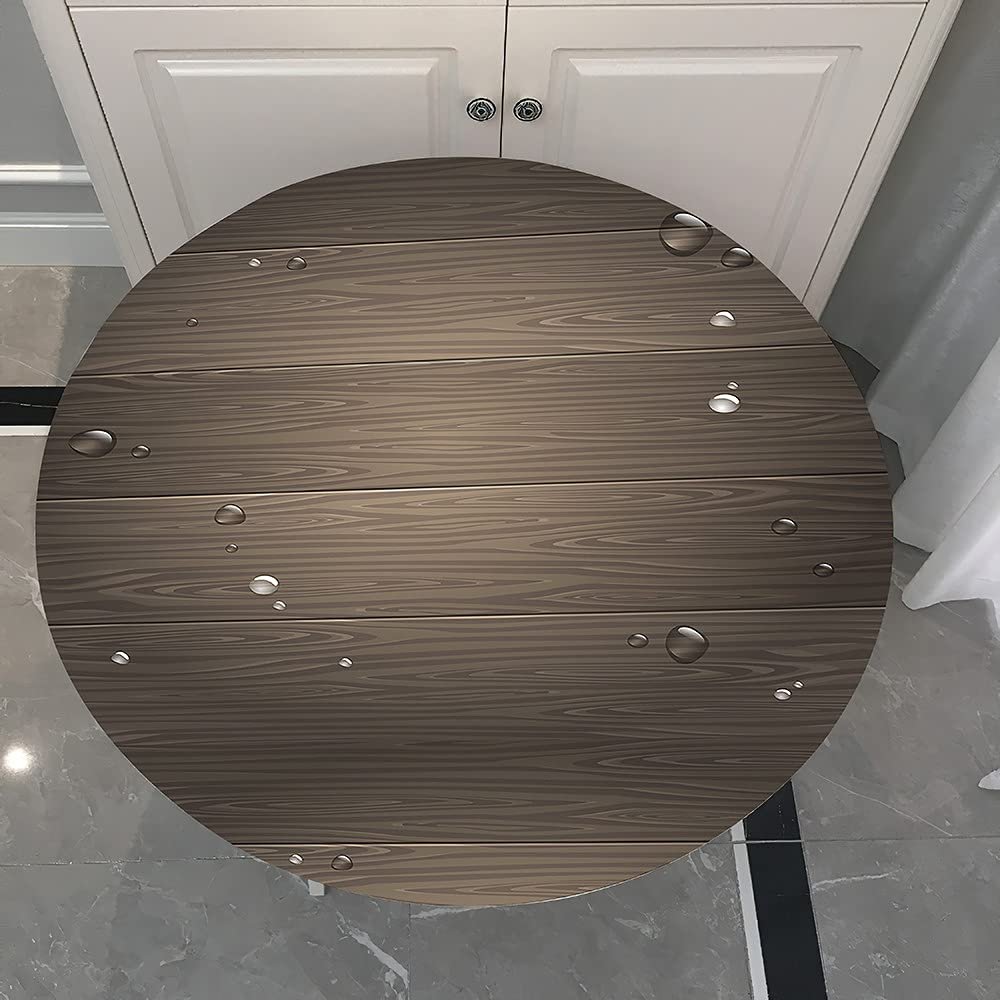 Chickw1 Round Waterproof Washable Tablecloth, 3D Wood-Grain Print, Table Protector with Elastic Edge, Polyester for Kitchen, Dining Room, Garden and Balcony (Water Droplets, 180 cm)