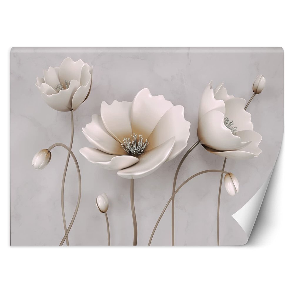 Feeby Nonwoven Photo Wallpaper, Abstract Beige Flowers, 150 x 105 cm