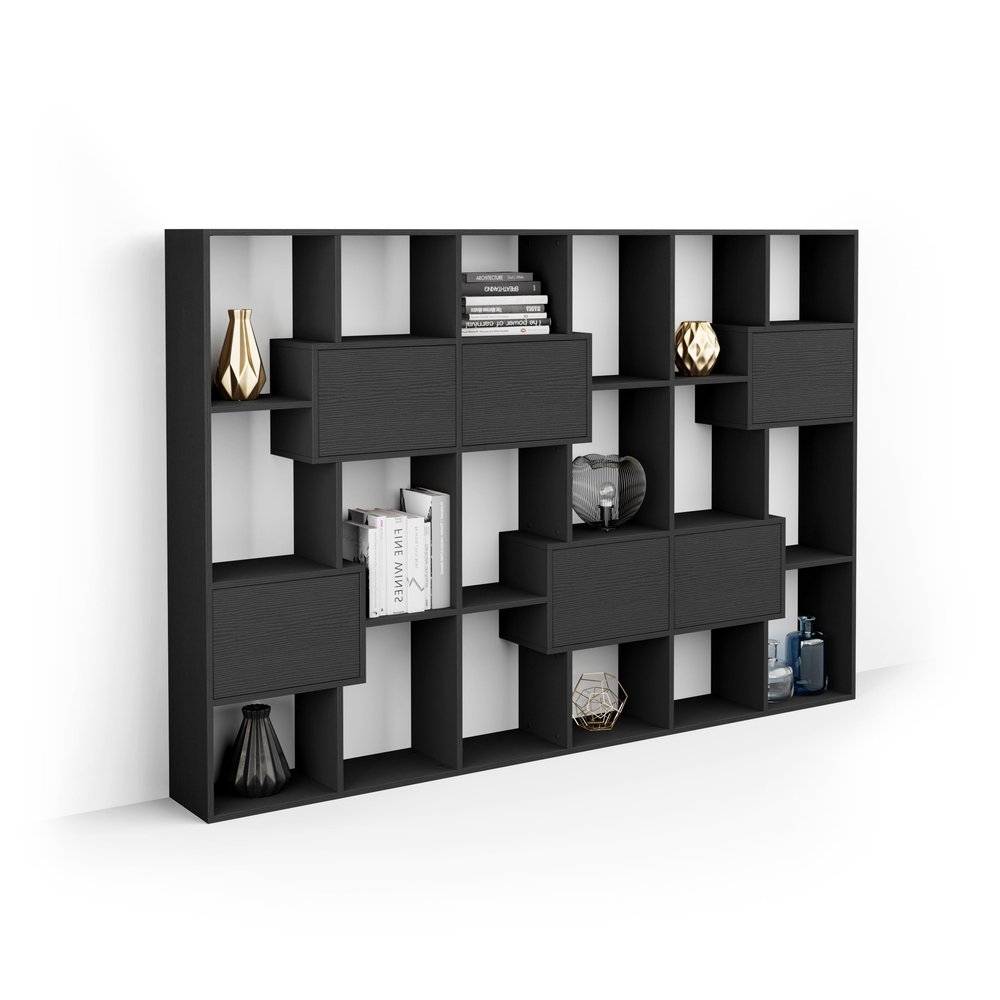 MOBILI FIVER Iacopo M Bookshelf with Panel Doors (160.8 x 236.4 cm), Ash Black, Made in Italy