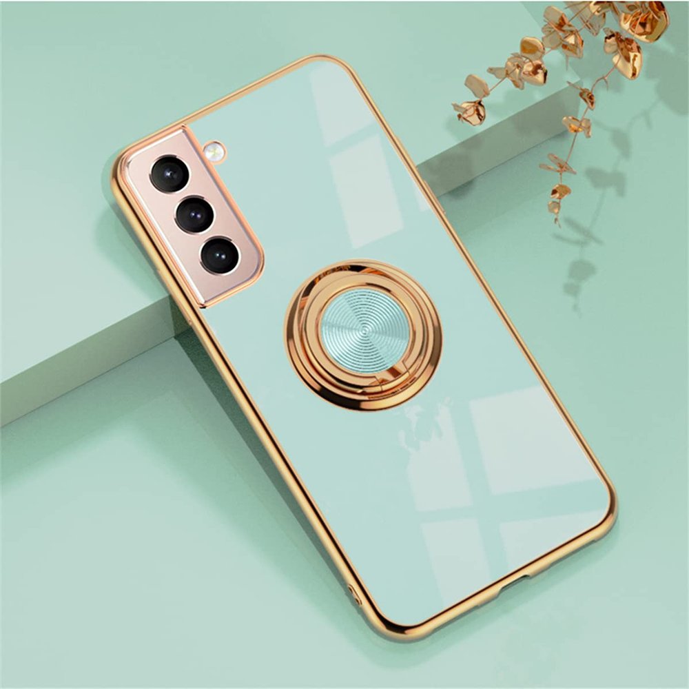 EYZUTAK Electroplated Magnetic Ring Holder Case for Samsung Galaxy S21 Ultra, Mint Green