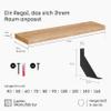 LAMO Manufaktur Solid Wood Wall Shelf with Black V-Shaped Brackets, 120 cm, Raw Finish, Straight Edge view 2