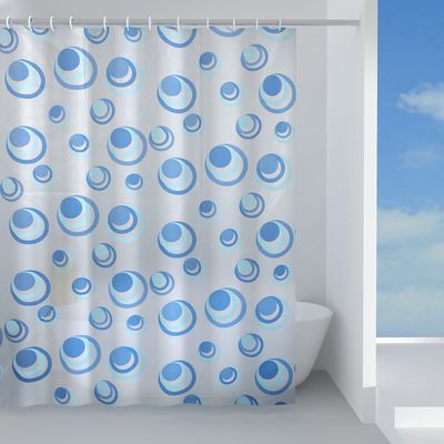 Gedy G-Orbita Shower Curtain 120 x 200 cm, Light Blue PEVA, with 12 Rings