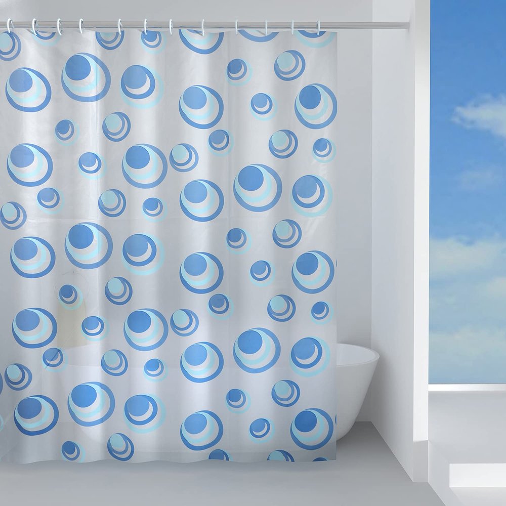 Gedy G-Orbita Shower Curtain 120 x 200 cm, Light Blue PEVA, with 12 Rings
