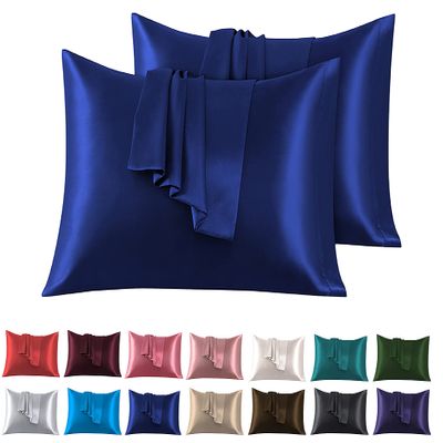 Satin Pillowcases 45 x 70 cm, 2-Pack - 100% Satin, Super-Soft, Dark Blue
