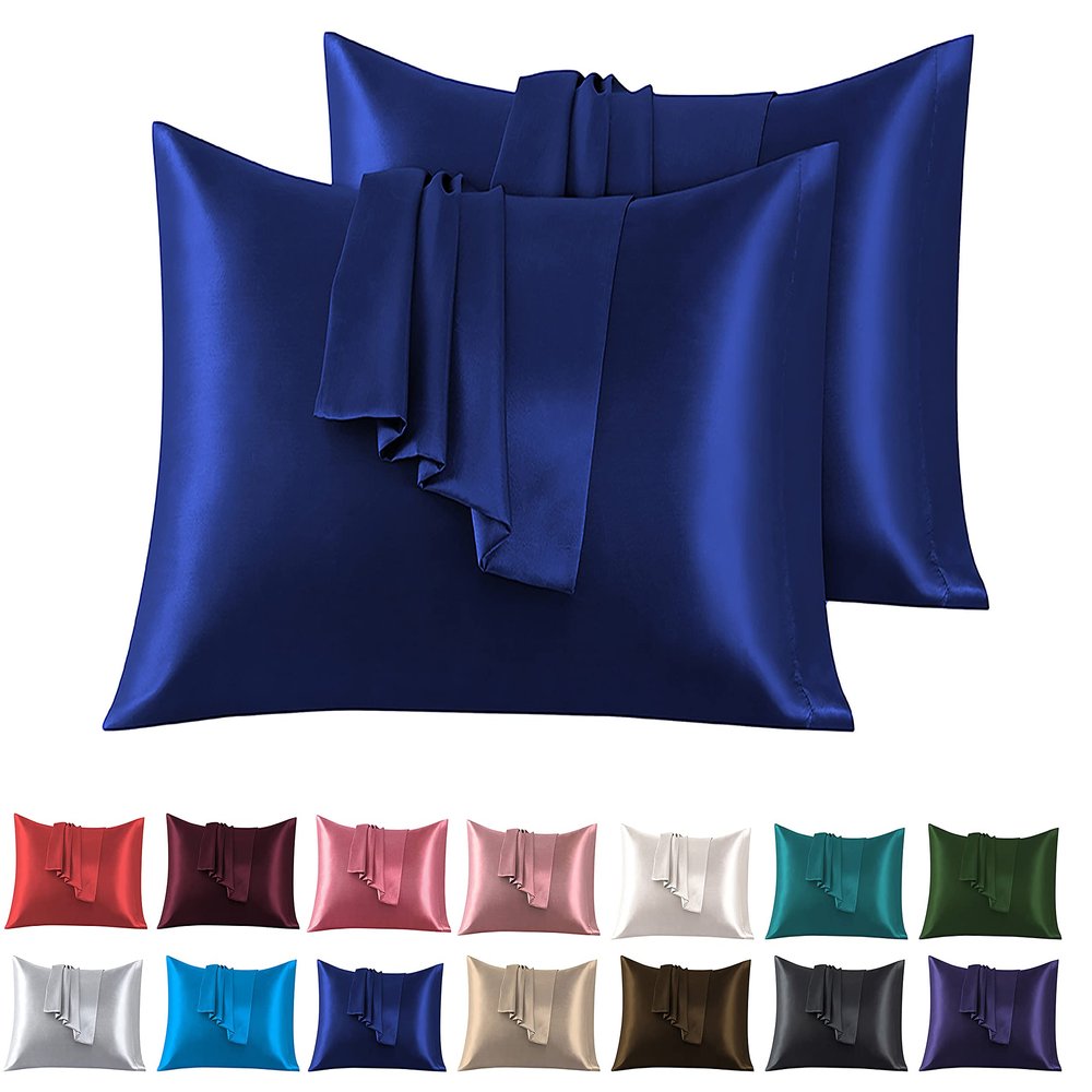 Satin Pillowcases 45 x 70 cm, 2-Pack - 100% Satin, Super-Soft, Dark Blue