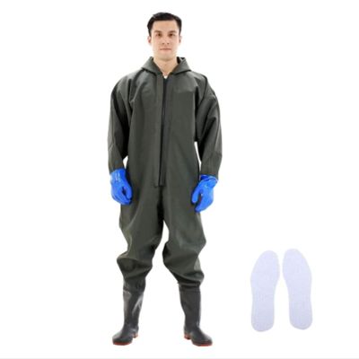 QTDZ Outdoor Waterproof Waders with Rain Hood, Non-Slip PVC Boots, EU 46