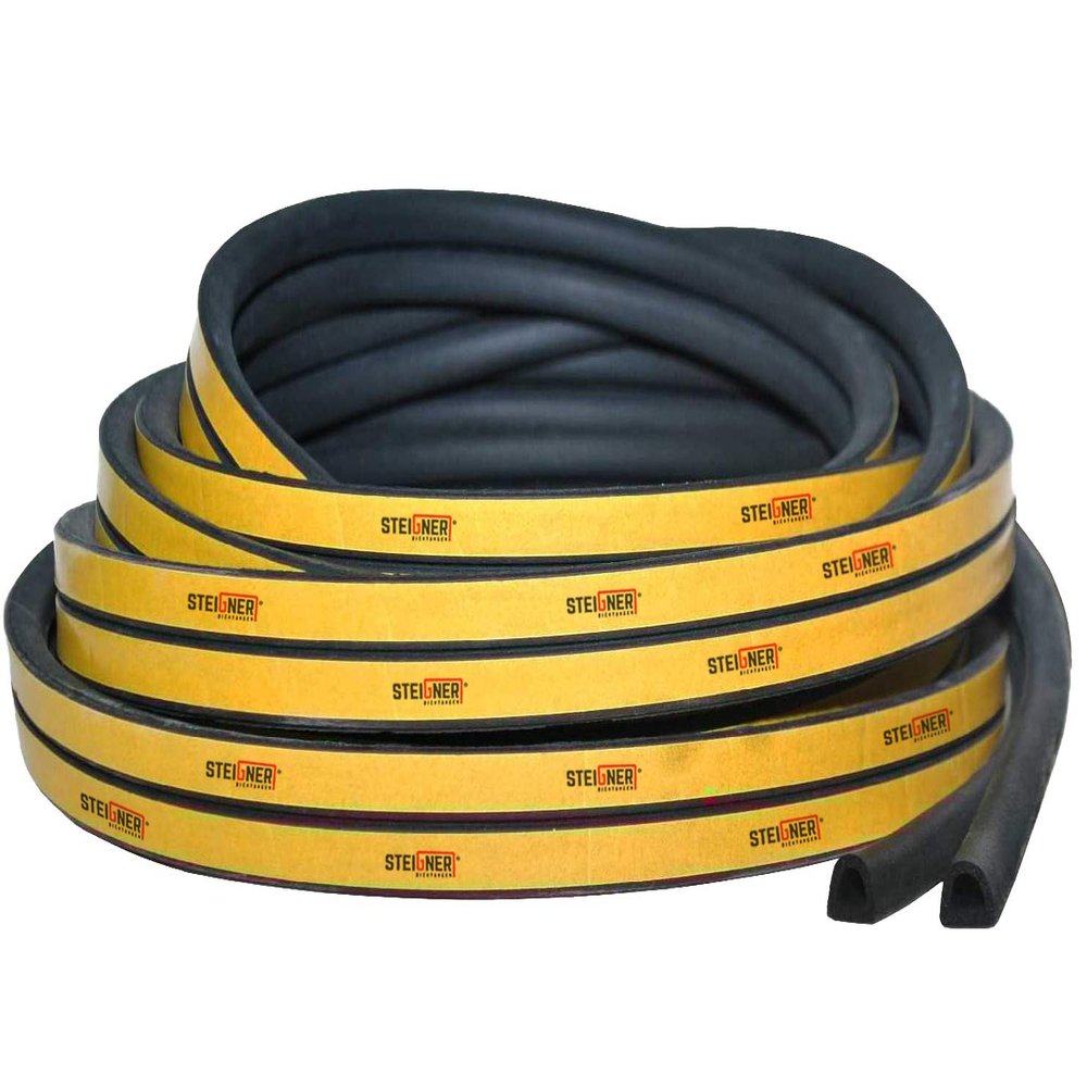 STEIGNER 90 m EPDM Rubber Seal SD-54, Black, 12 x 10 mm, Self-Adhesive Hollow-Chamber Profile