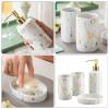 Tauzveok Luxury 4-Piece Ceramic Bathroom Set, Soap Dispenser, Toothbrush Cups, Soap Dish, White with Gold Marbling view 3