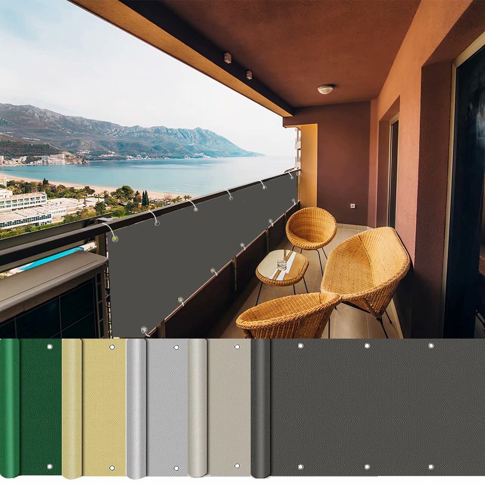 AEREY Balcony Privacy Screen 110 x 850 cm with Eyelets and Cord, Anthracite
