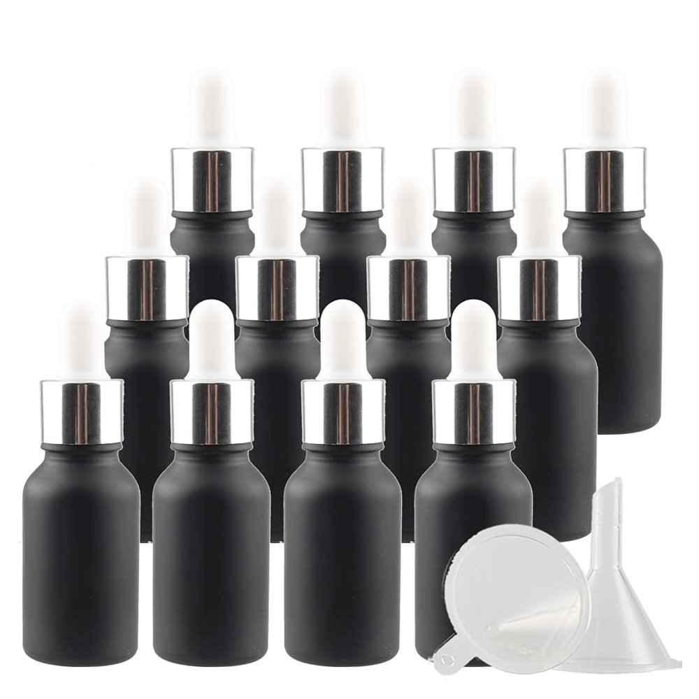 TIANZD 12-Pack 15 mL Matte Black Glass Dropper Bottles with Glass Pipettes