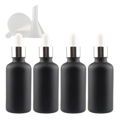 TIANZD 4-Pack 50 ml Matte Black Glass Dropper Bottles with Glass Pipettes and Silver Screw Caps