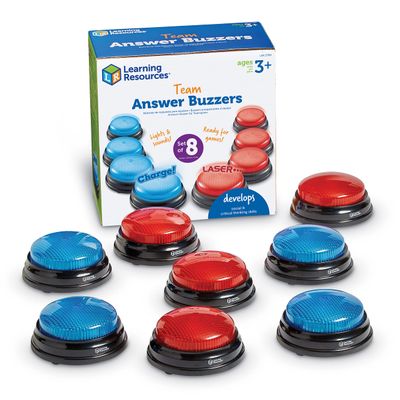 Learning Resources Answer Buzzer Set for Kids, Ages 3+, 8 Quiz Buzzers with 2 Sounds, Red & Blue