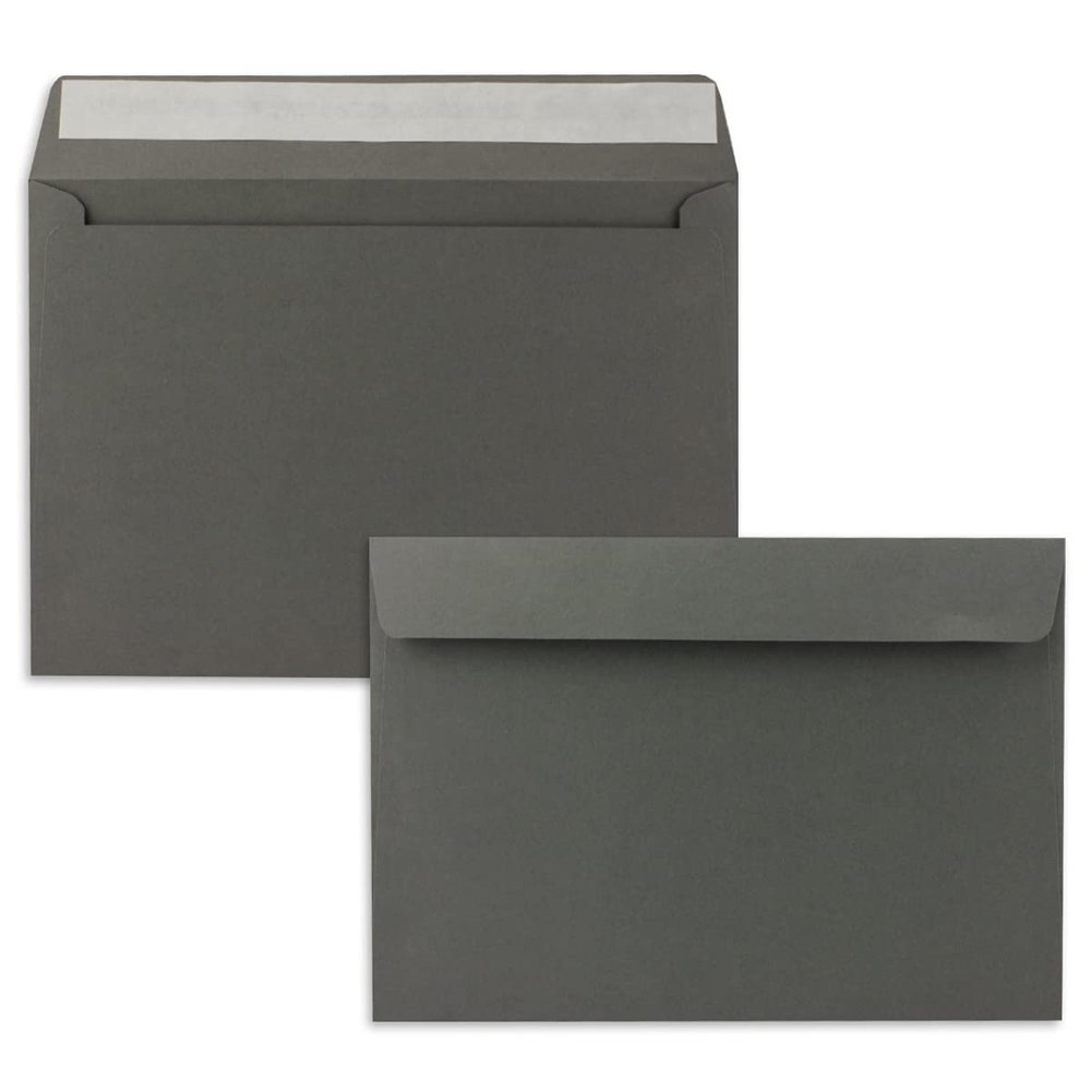 50 Anthracite DIN C5 Envelopes, 6.4 x 9 in, Peel-and-Seal
