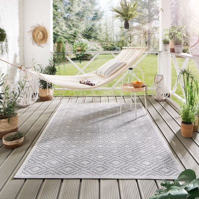 Steffensmeier Norrland Indoor/Outdoor Rug, Beige-Blue Diamond, 80 x 150 cm