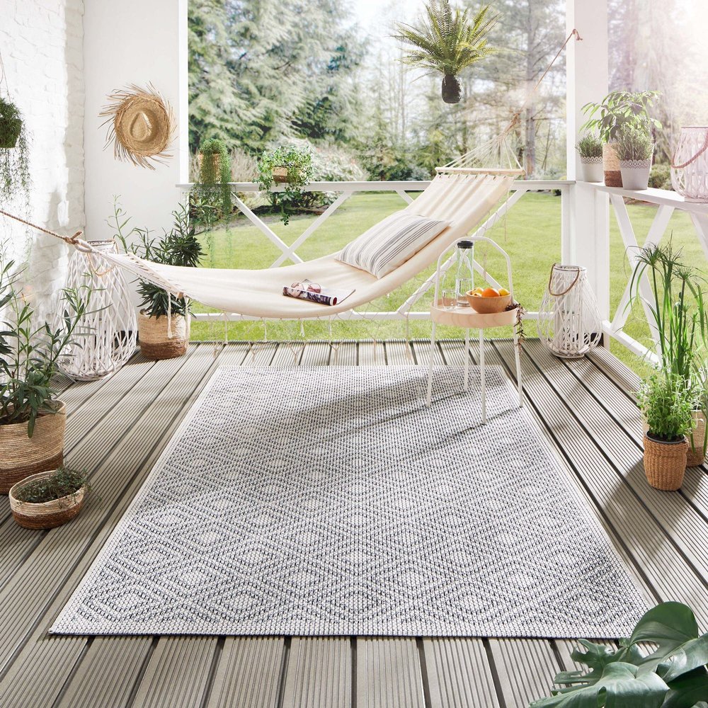Steffensmeier Norrland Indoor/Outdoor Rug, Beige-Blue Diamond, 80 x 150 cm