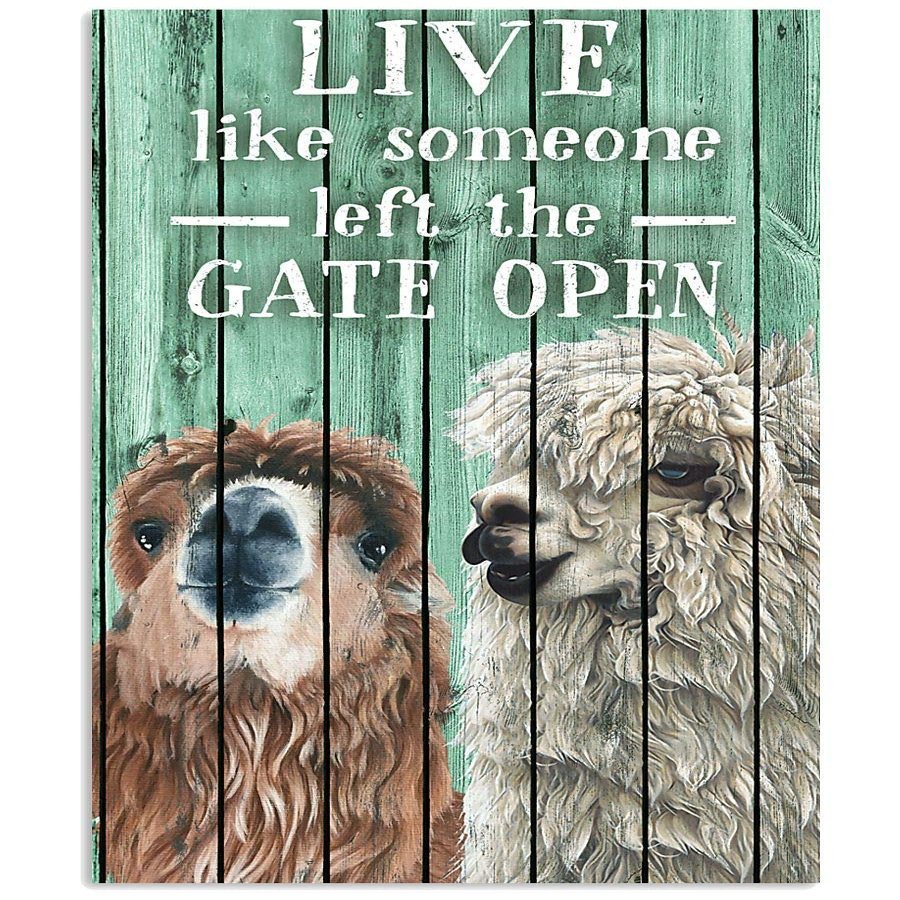TNND Metal Sign "Woof The Gate Open," Alpaca, Vintage Style, 20.3 x 30.5 cm