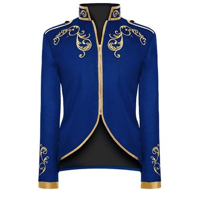 Cacycasa Men's Palace Prince Gold-Embroidered Court Jacket Costume - Blue - XXL
