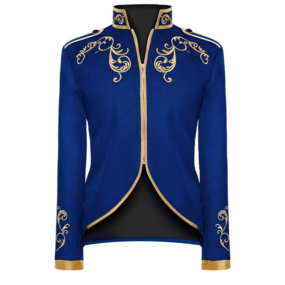 Cacycasa Men's Palace Prince Gold-Embroidered Court Jacket Costume - Blue - XXL