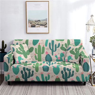 FANSU Stretch Non-Slip Sofa Cover with Armrests, 3D Cartoon Cactus Print, L-Shaped Sofa/Couch/Armchair Cover for Living Room Decor (Desert, 1-Seater)