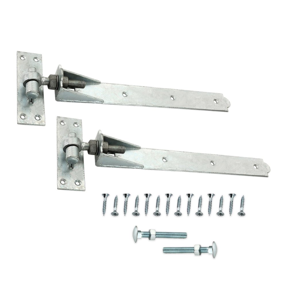 Infinity Decor Adjustable Hook and Strap Gate Hinge Set for Garden and Garage Gates, Black Galvanized, 24 in