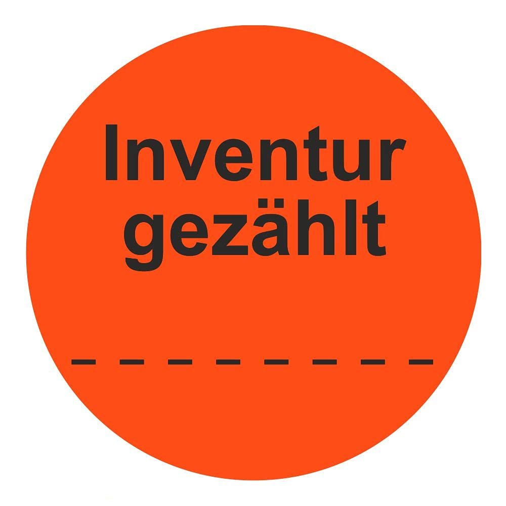 Inventory Labels, "Inventory Counted" Stickers – 50 mm Diameter – 1,000 Pieces (Fluorescent Red)