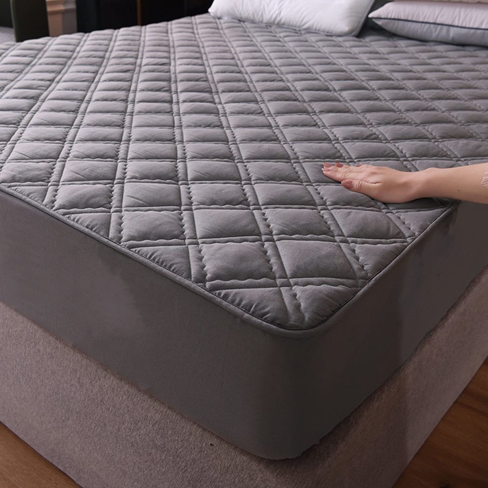 YUDEYU Gray Quilted Cotton Twill Fitted Mattress Protector, 150 x 200 cm, 16–25 cm Height