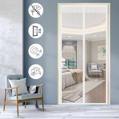 Magnetic Polyester Insect Screen Door Curtain, No-Drill Adhesive Mount