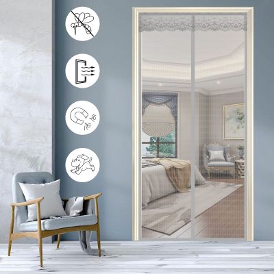 Magnetic Polyester Insect Screen Door Curtain, No-Drill Adhesive Mount