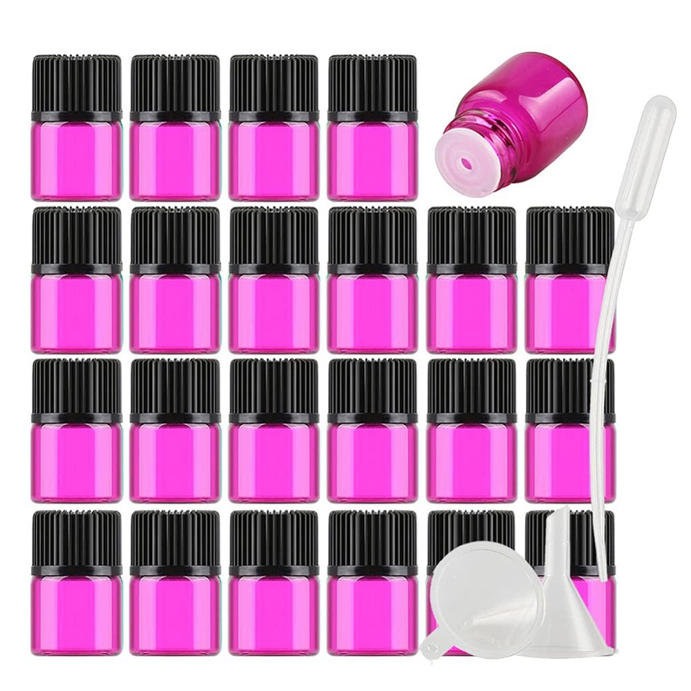 TIANZD 150-Pack 1 mL Empty Small Glass Bottles with Orifice Reducer, Pink Mini Essential Oil Bottles