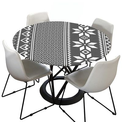 Chickw1 Round Waterproof, Washable Tablecloth, 3D Linen Style, Elastic Edge, Gray Geometric, 120 cm