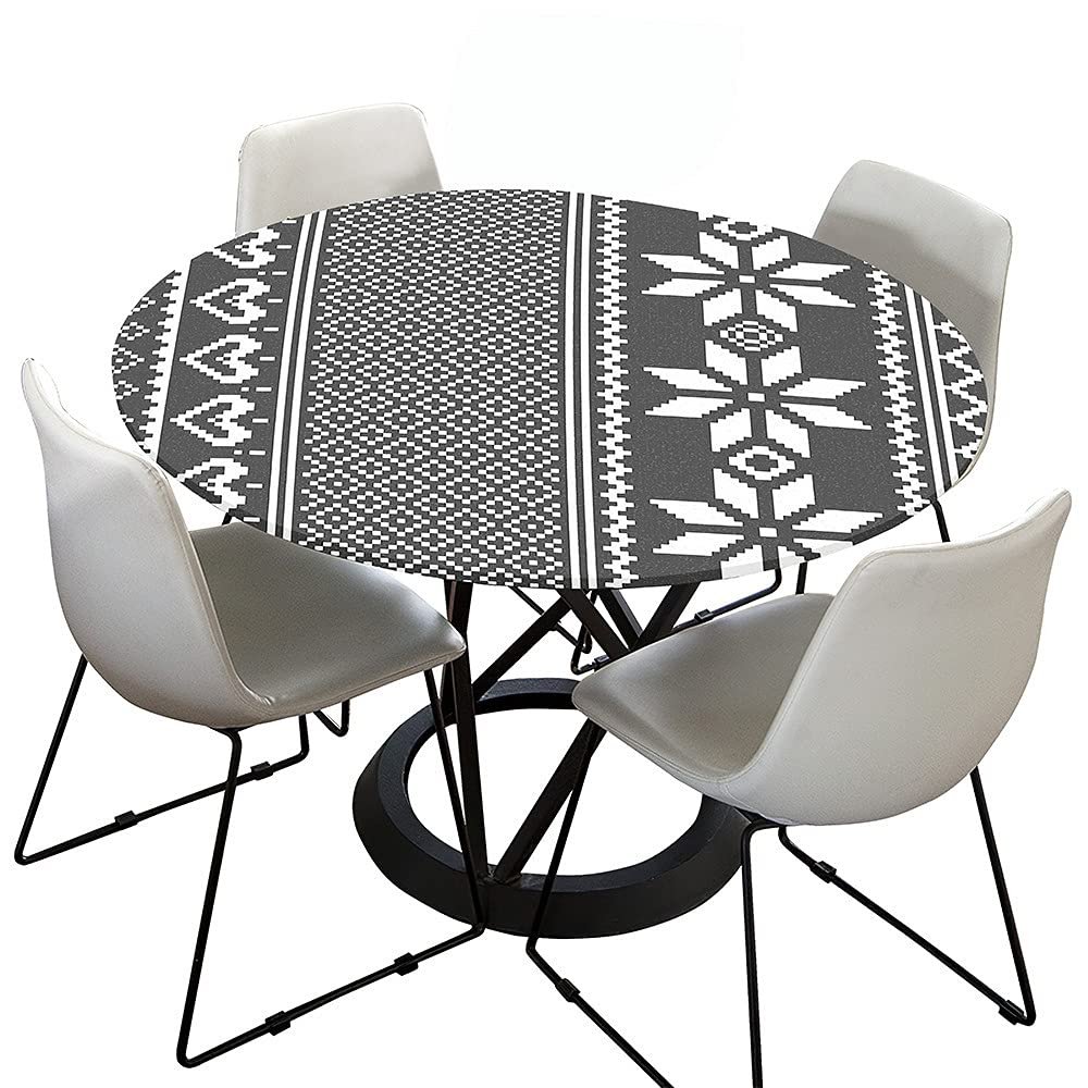 Chickw1 Round Waterproof, Washable Tablecloth, 3D Linen Style, Elastic Edge, Gray Geometric, 120 cm
