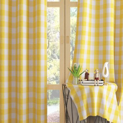 UPOPO Yellow and White Buffalo Check Curtain Panels, 132.1 x 160 cm, 2 Panels