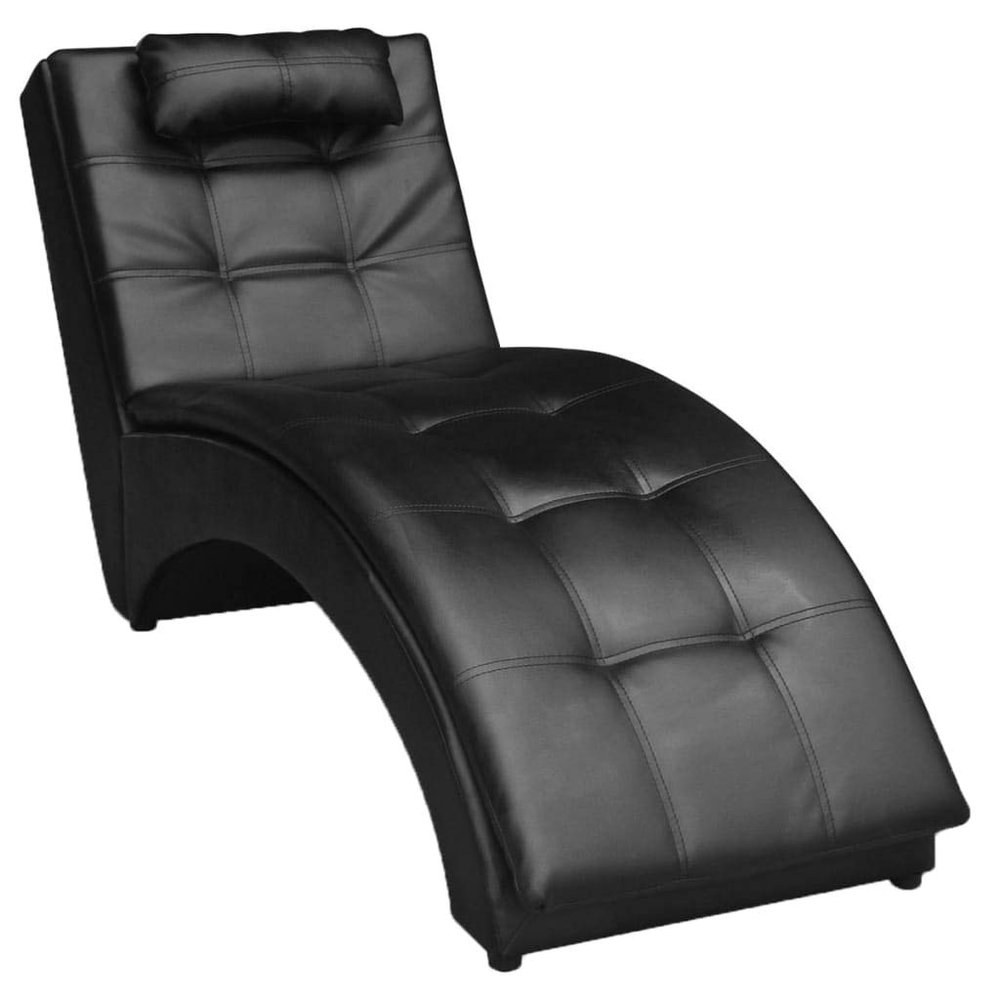 CHAHO Chaise Lounge with Cushion, Black Faux Leather