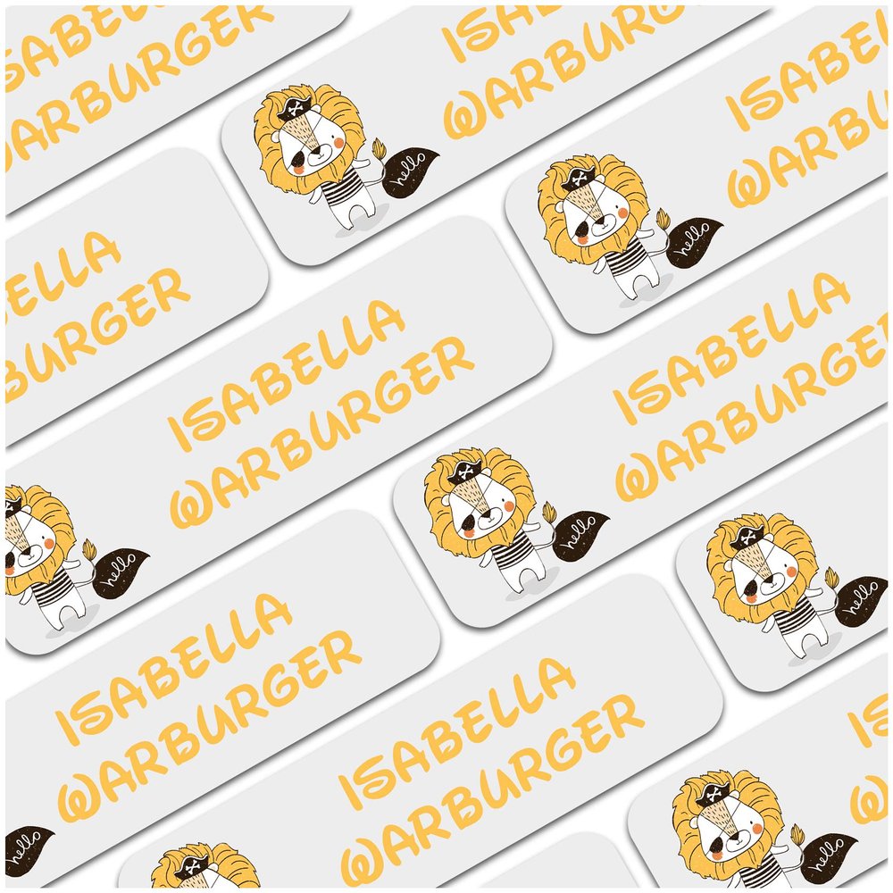 80 Personalized Name Stickers, 3.5 x 1 cm, Lion Design for Textiles